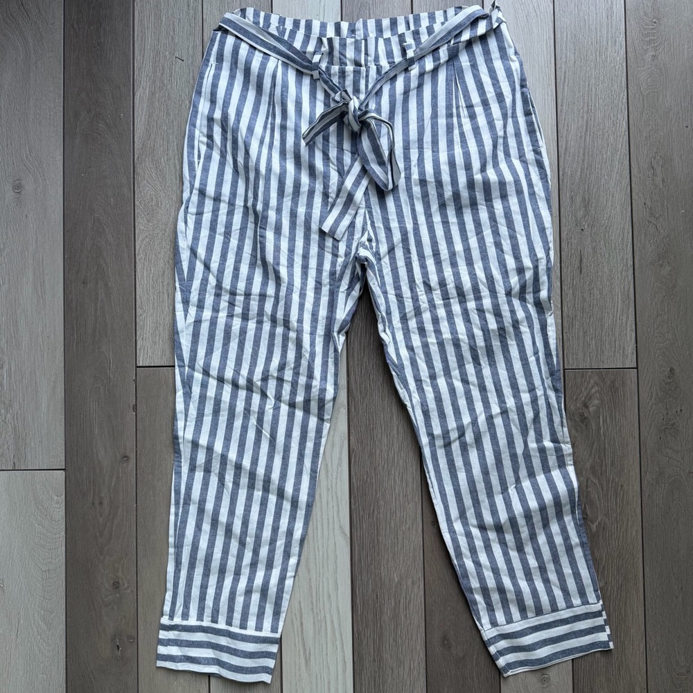 Zara Navy and White Striped Trousers